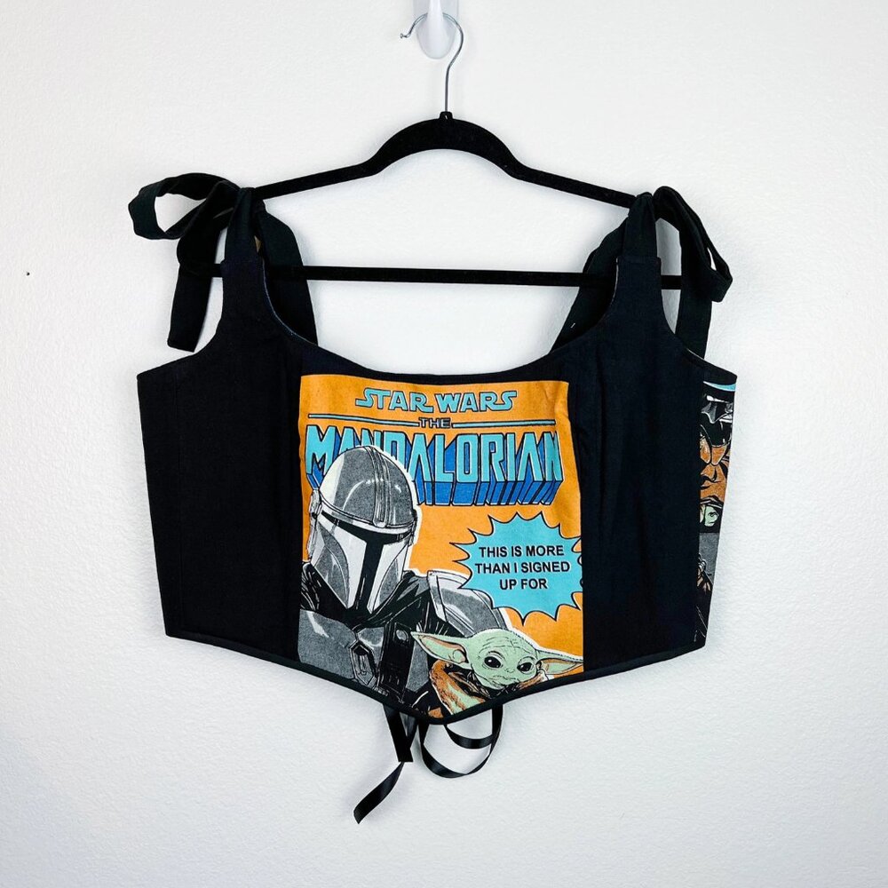 Hand Crafted Star Wars Mandalorian Corset Top – Grogu & Mando Graphic